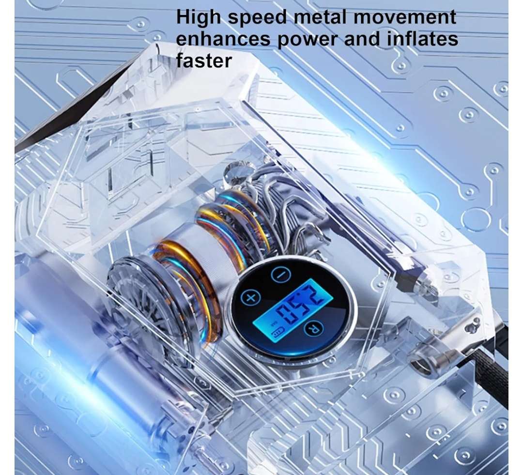 Ultra-Portable Air Compressor, Intelligent Digital Display, preset tyre pressure, 100psi, 30L/min