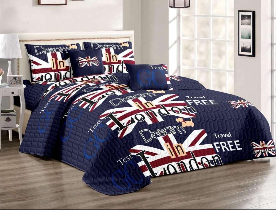 5Pc Super King Quilt Set, 1 SK Bedspread, 2 Quilted Standard + 2 Quilted Cont pillow cases