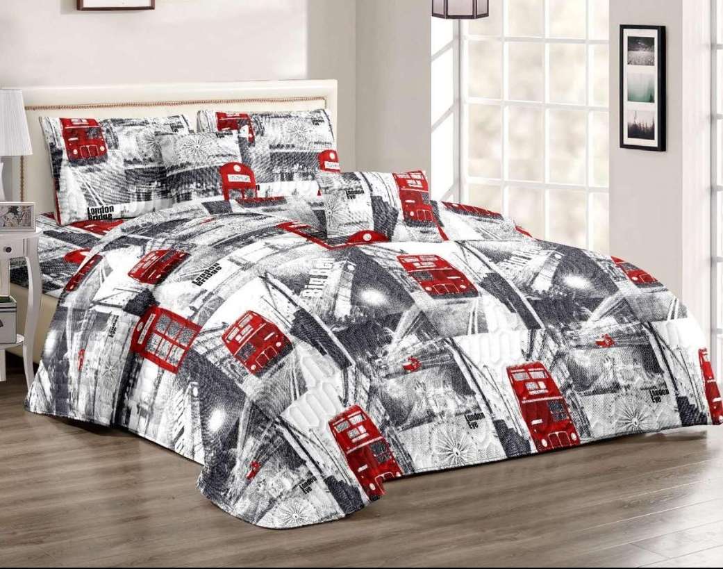 5Pc Super King Quilt Set, 1 SK Bedspread, 2 Quilted Standard + 2 Quilted Conti pillow cases