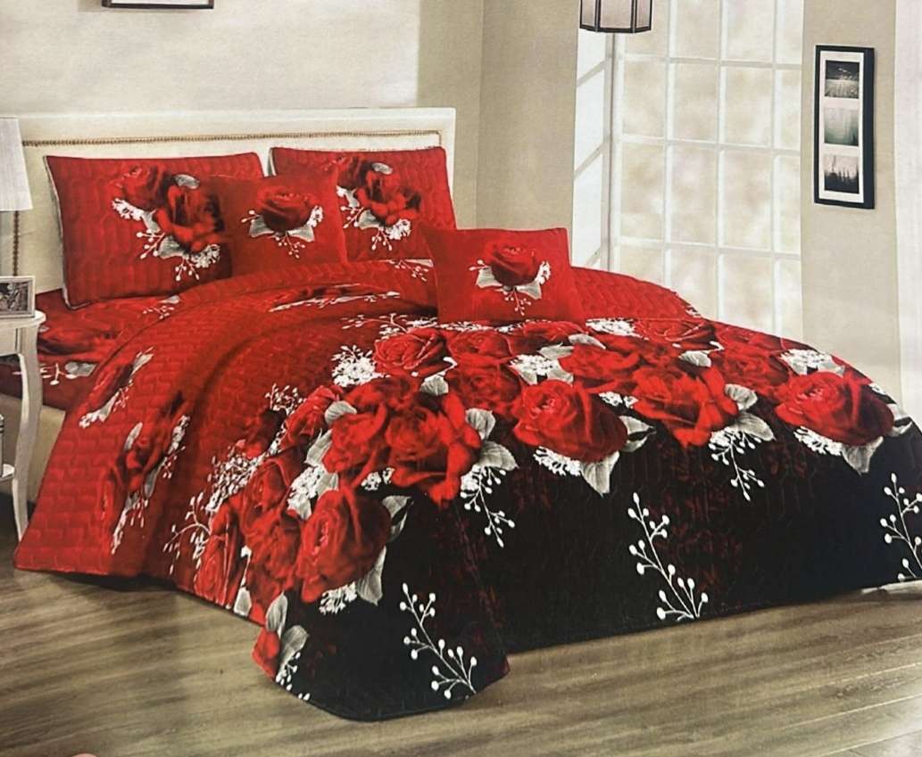5Pc Super King Quilt Set, 1 SK Bedspread, 2 Quilted Standard + 2 Quilted Conti pillow cases