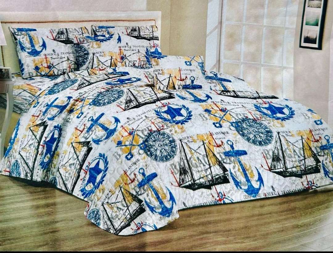 5Pc Super King Quilt Set, 1 SK Bedspread, 2 Quilted Standard + 2 Quilted Conti pillow cases