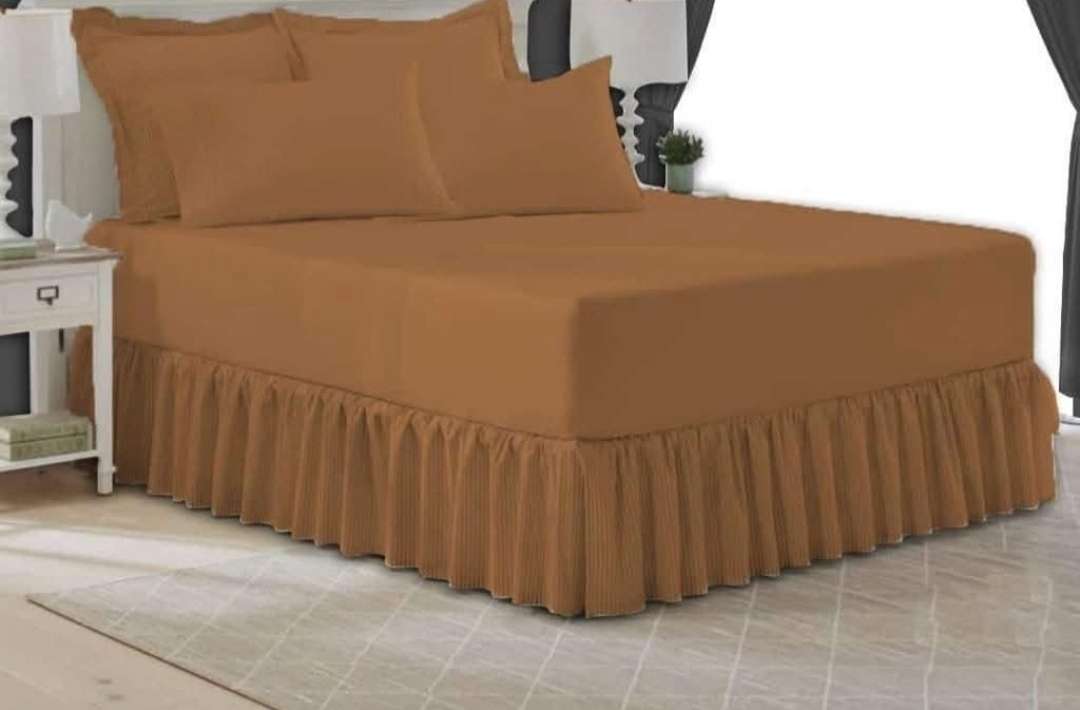 King 5Pc Poly-Cotton 2in1 Frilled Sheet Set, 1 Sheet, 2 Standard, 2 Conti Pillowcases - Brown