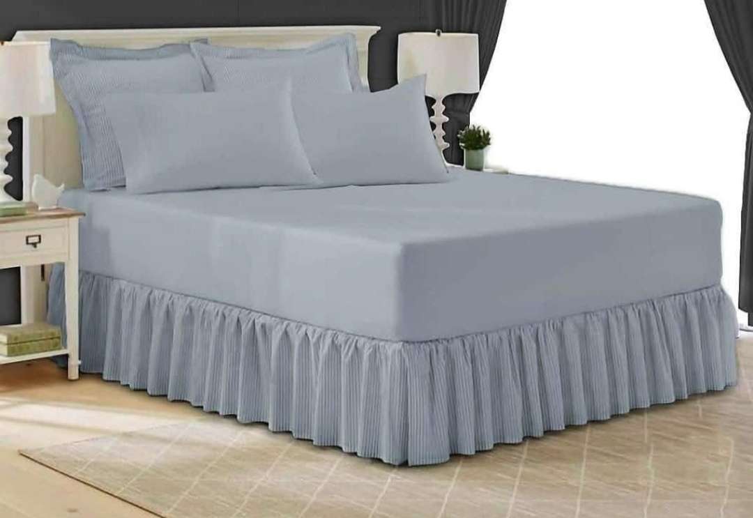 Queen 5Pc Poly-Cotton 2in1 Frilled Sheet Set, 1x Sheet, 2x Standard, 2x Conti Pillowcases - Grey