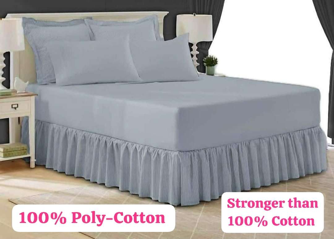 Queen 5Pc Poly-Cotton 2in1 Frilled Sheet Set, 1x Sheet, 2x Standard, 2x Conti Pillowcases - Grey