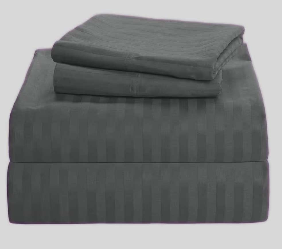4pc King Sheet Set, includes 1 Flat sheet, 1 Fitted sheet and 2 Standard pillowcases, Grey Lined