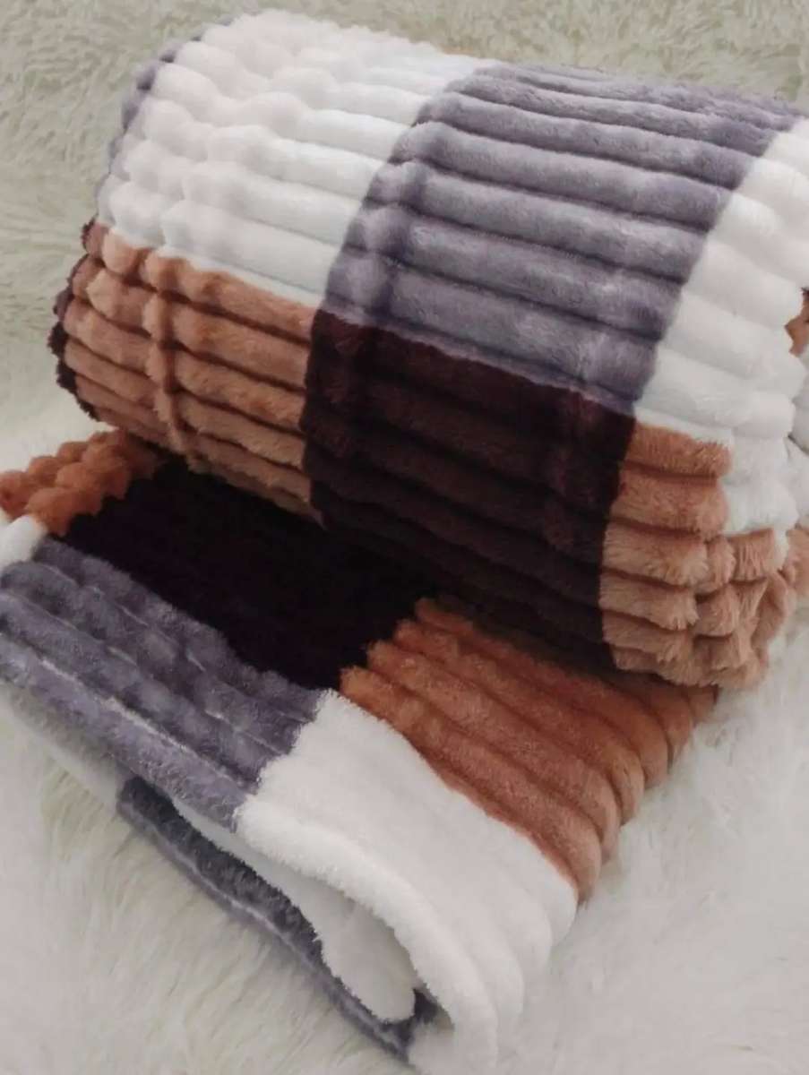 Queen Size Sherpa Wool Cozy Warm Multi Coloured Throw Blanket, 2 designs available, also in Double