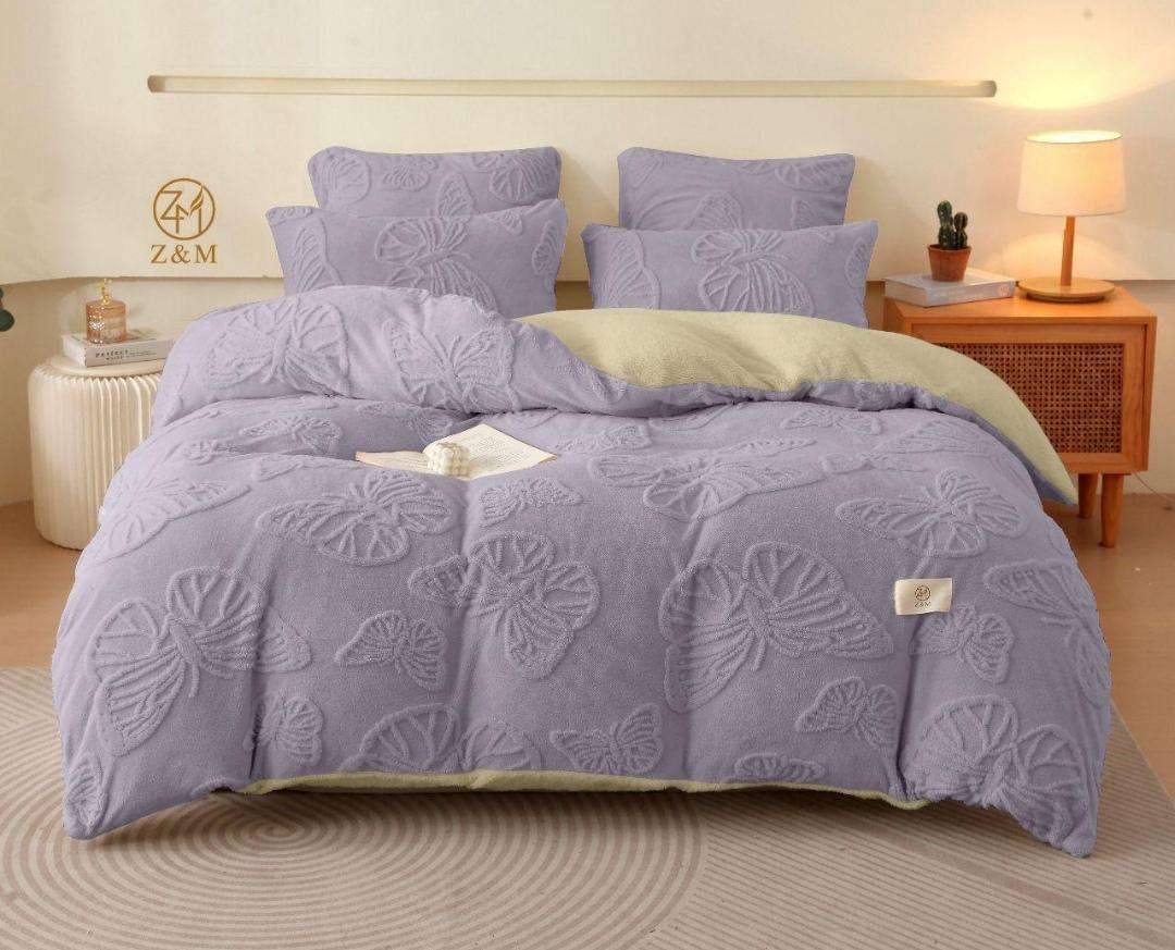 5Pc Butterfly Geometric Sherpa Fleece Comforter Set, Choose Colour and size (Queen or Double)