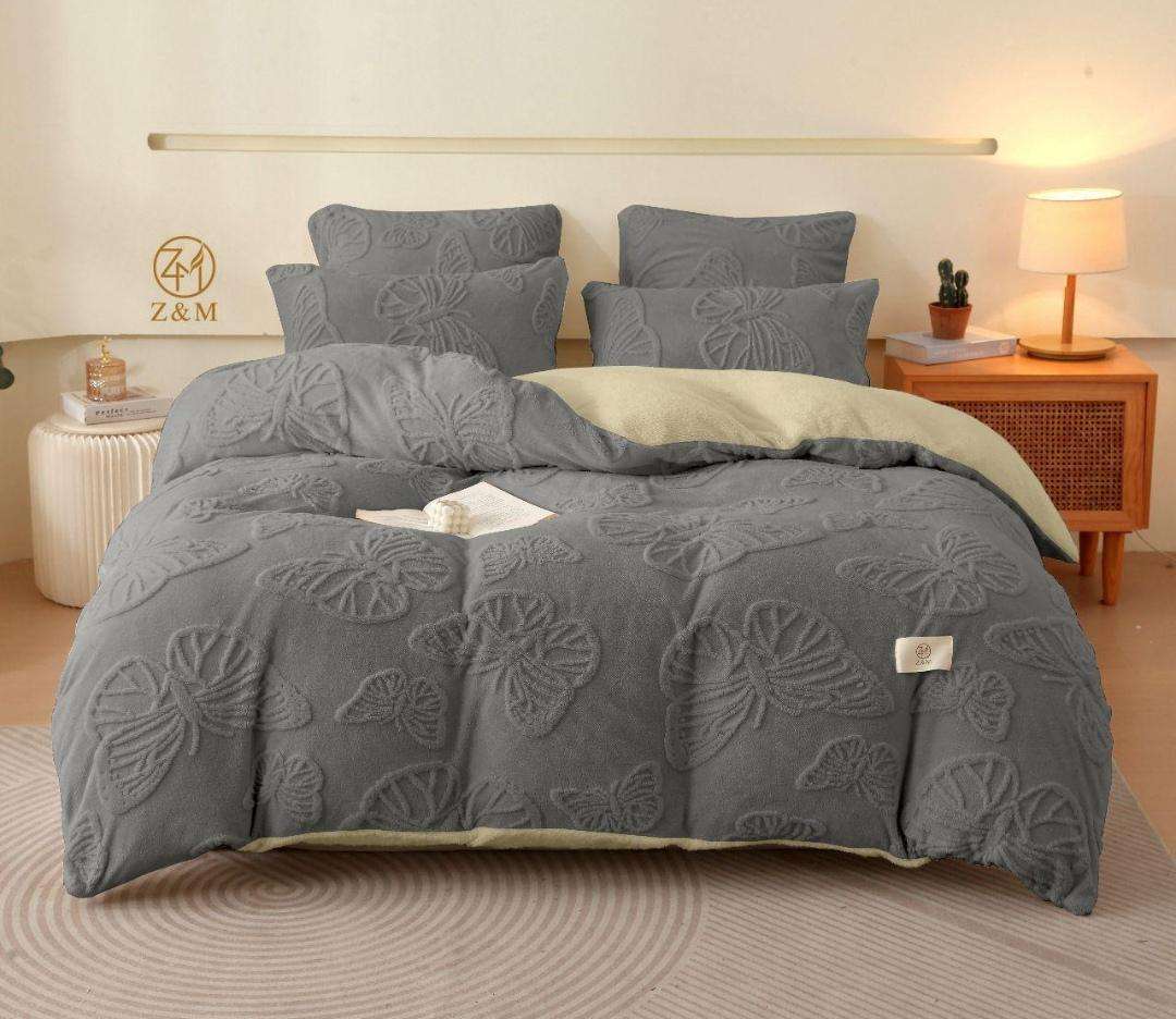 5Pc Butterfly Geometric Sherpa Fleece Comforter Set, Choose Colour and size (Queen or Double)