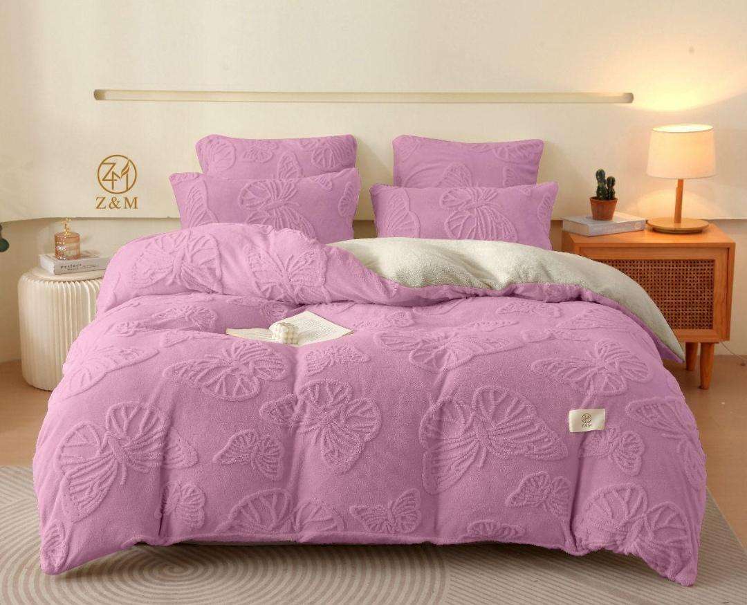 5Pc Butterfly Geometric Sherpa Fleece Comforter Set, Choose Colour and size (Queen or Double)