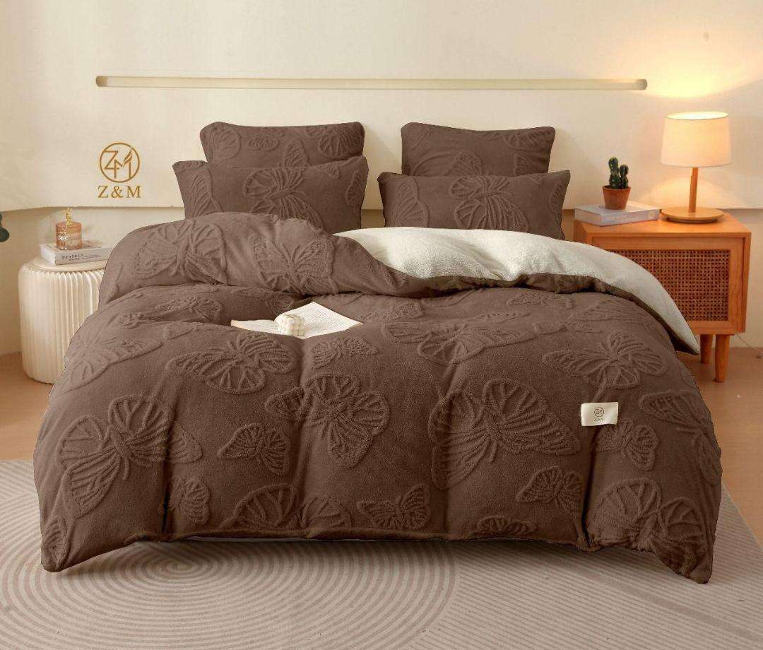 5Pc Butterfly Geometric Sherpa Fleece Comforter Set, Choose Colour and size (Queen or Double)