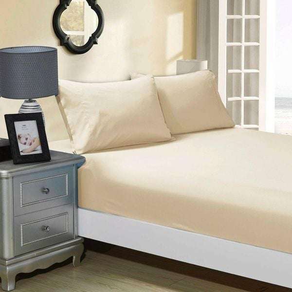 4pc King sheet set, 1 x fitted sheet and 2 pillow cases, beige/natural