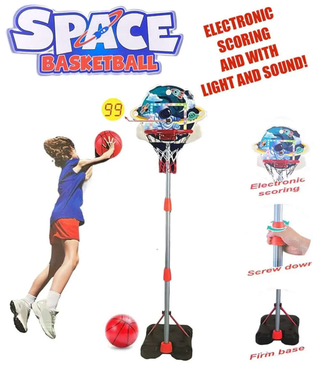 Kids Space Basket Ball Set, Electronic Scoring, with Light and Sound, Height Adjustment up to 165cm