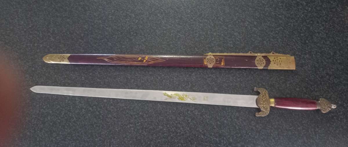 CHINERSE VINTAGE TAICHI SWORD - JIAN - WOOD AND BRASS
