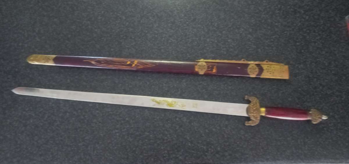 CHINERSE VINTAGE TAICHI SWORD - JIAN - WOOD AND BRASS