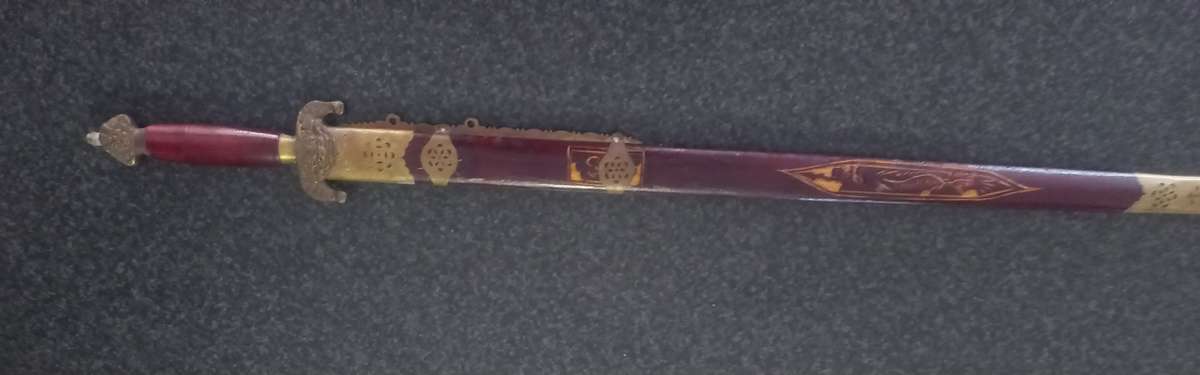 CHINERSE VINTAGE TAICHI SWORD - JIAN - WOOD AND BRASS