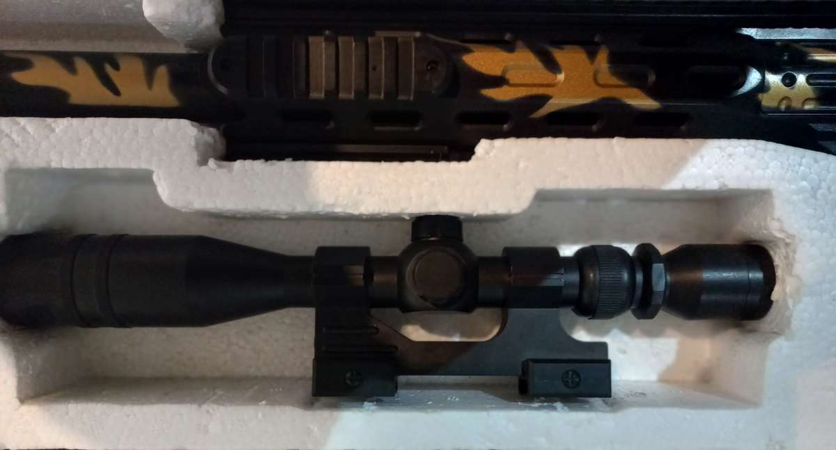 LARGE SNIPERS RIFEL WITH SCOPE AND STAND IN ORIGINAL BOX