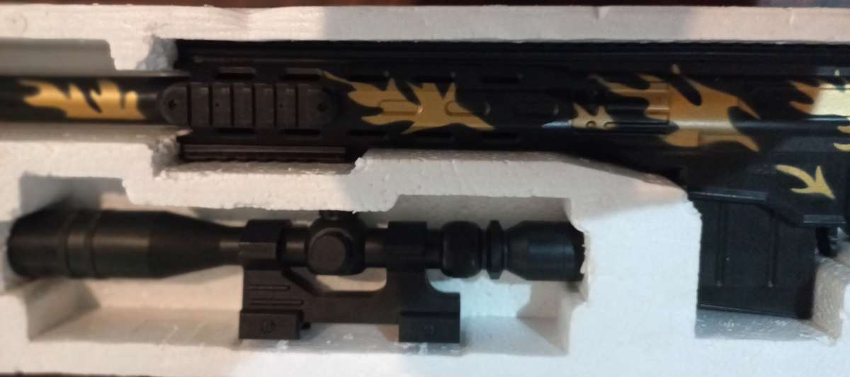 LARGE SNIPERS RIFEL WITH SCOPE AND STAND IN ORIGINAL BOX