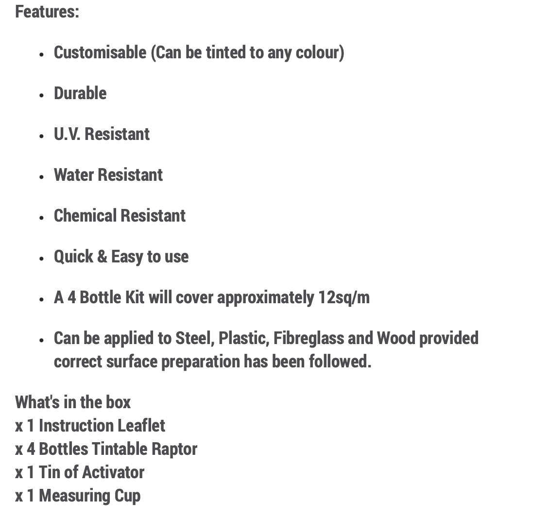 Raptor Tentacle Protective Coating 4-Bottle Kit