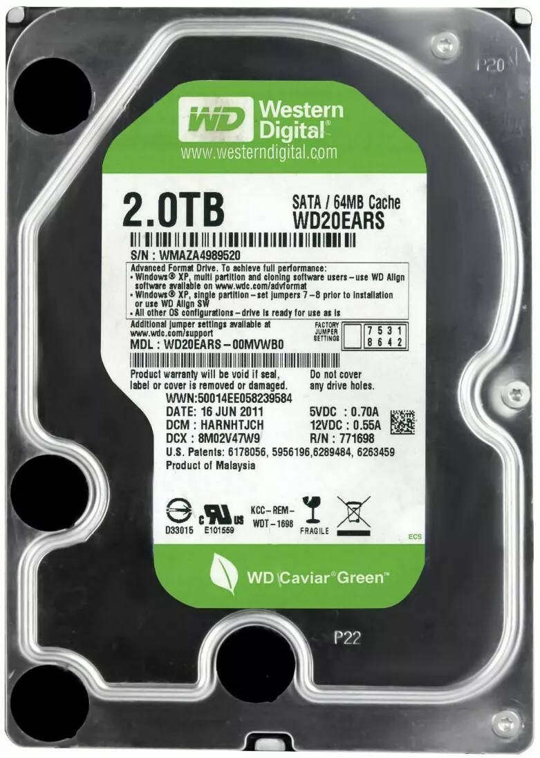 Western Digital  SATA HDD 2TB Drive WD20EARS