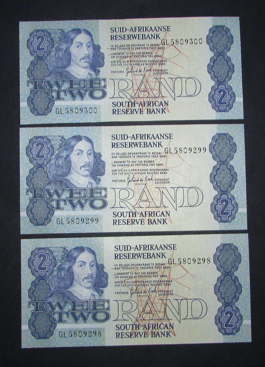 Republic of South African : Gerhard de Kock Two Rand Notes ( 3 Notes In Sequence )