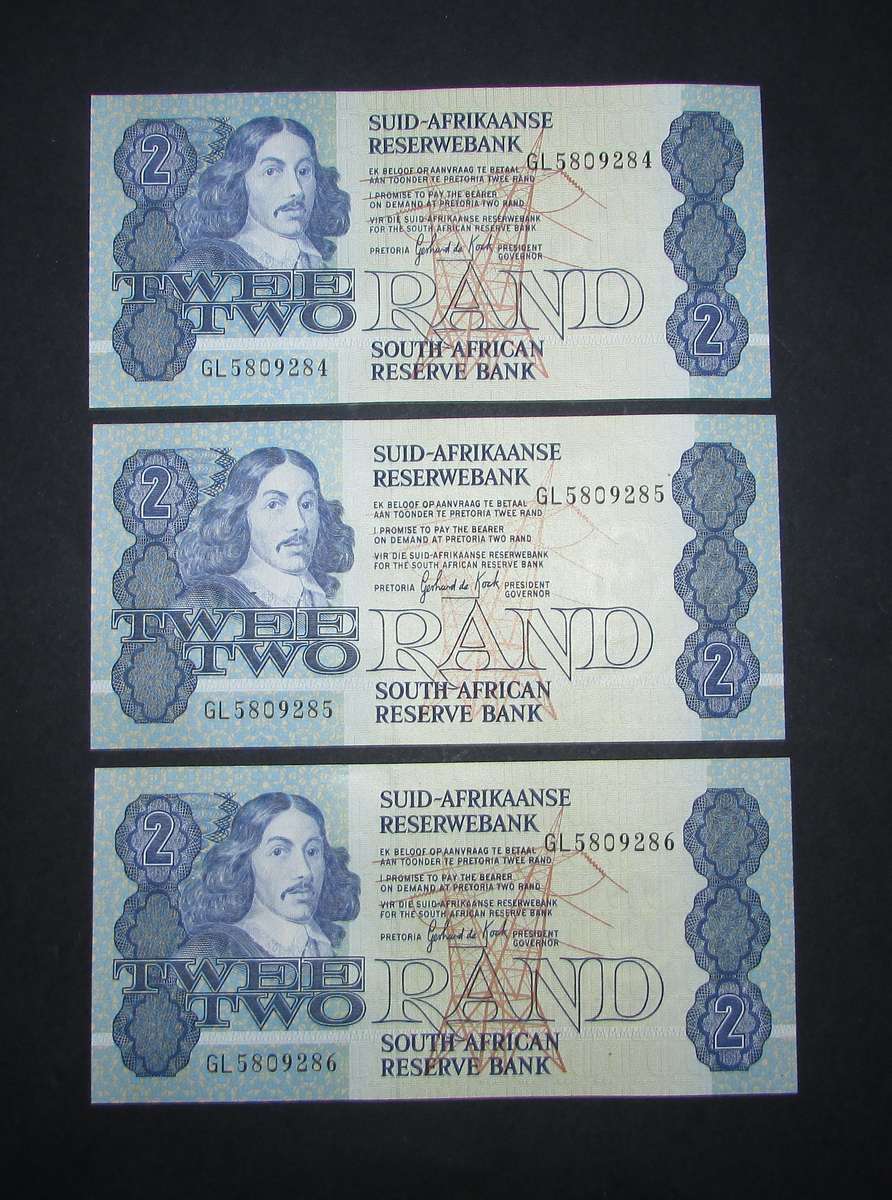 Republic of South African : Gerhard de Kock Two Rand Notes ( 3 Notes In Sequence )