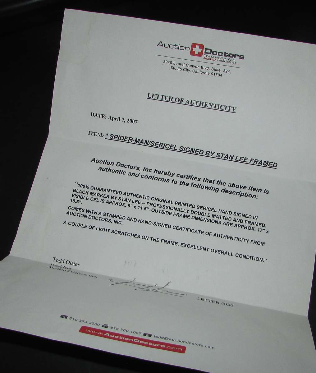 Marvel Studios Spider-Man Spiderman Sericel Framed & Matted with Certificate