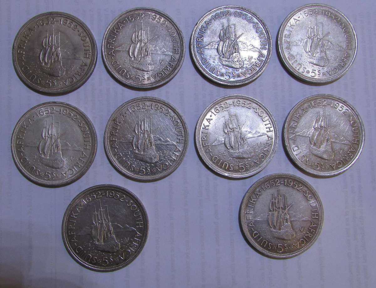 Union of South Africa - Collection of 10 Silver 1952 Crowns Sold Together