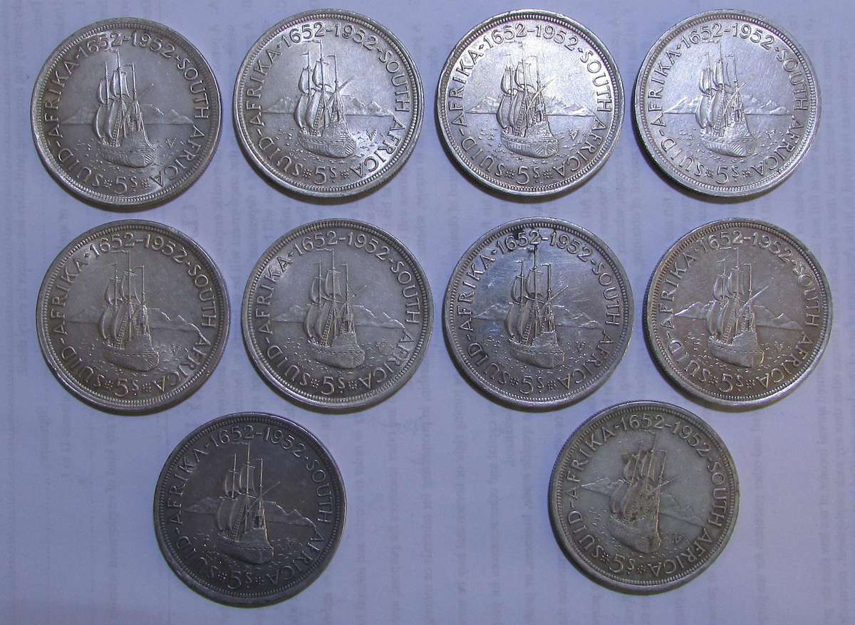 Union of South Africa - Collection of 10 Silver 1952 Crowns Sold Together