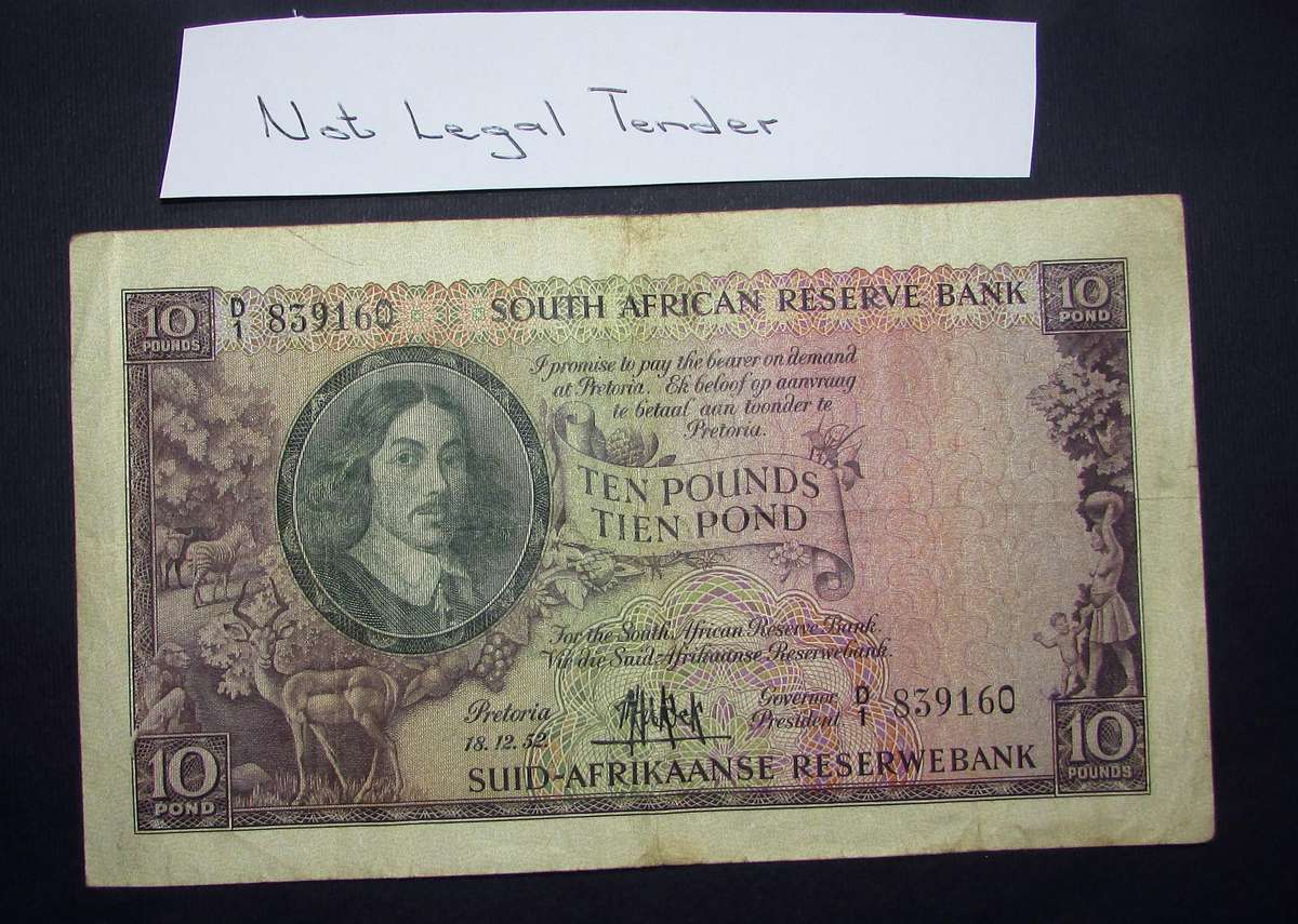 Union of South Africa :MH De Kock 10 Pound Banknote