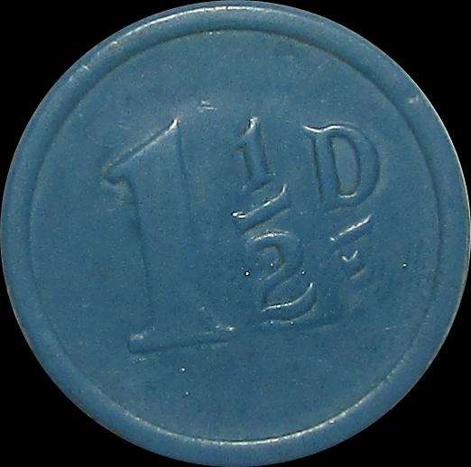 1912-21 Johannesburg Municipal 1 1/2 Penny Blue Tramways Token