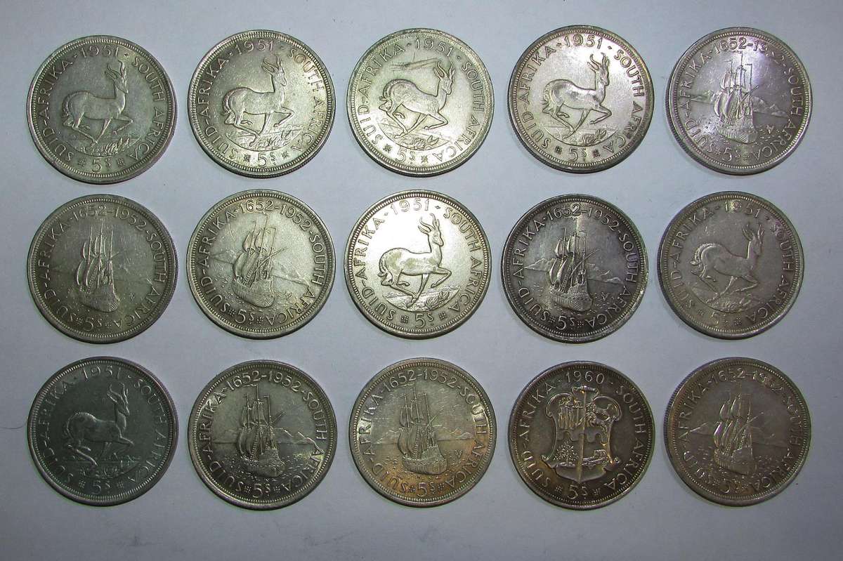 Union of South Africa - Collection of 15 50% Silver Crowns