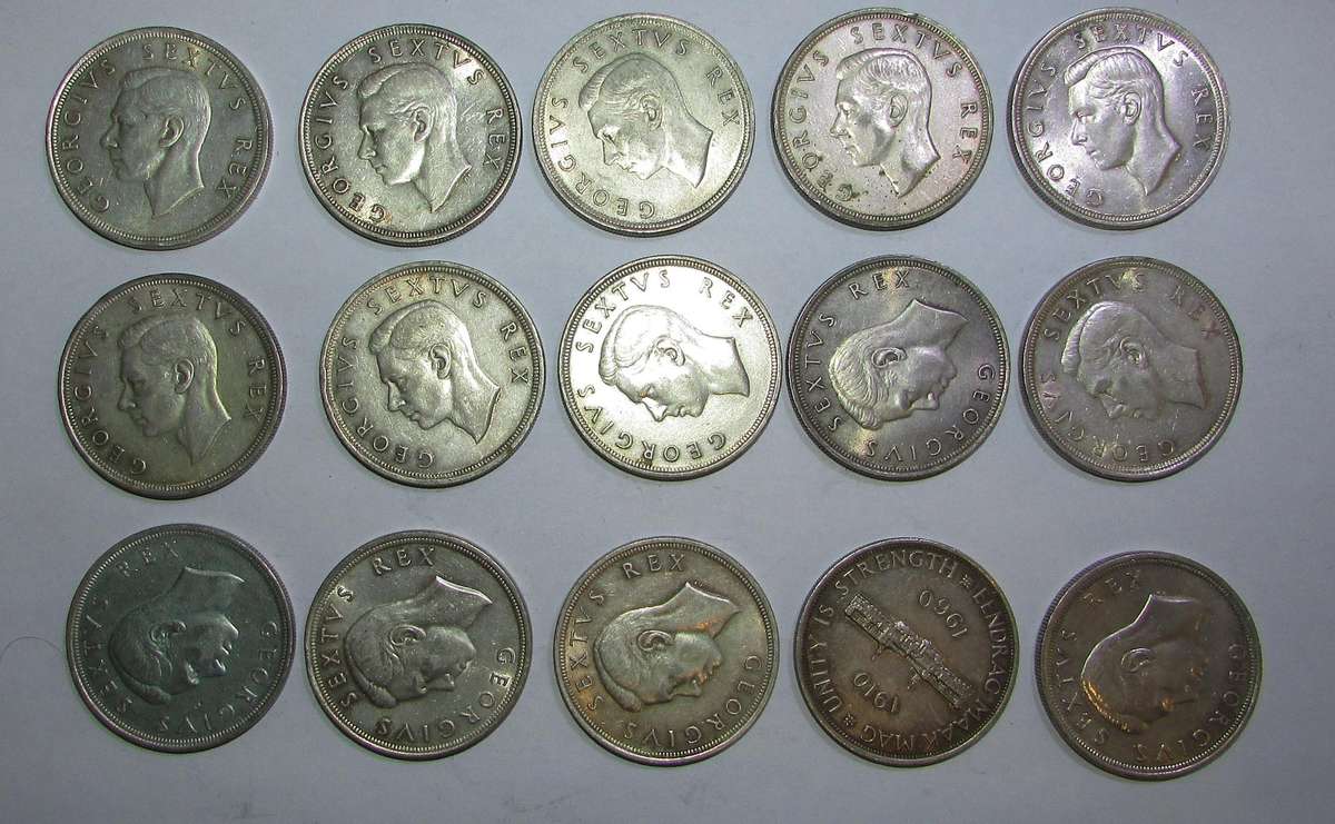 Union of South Africa - Collection of 15 50% Silver Crowns