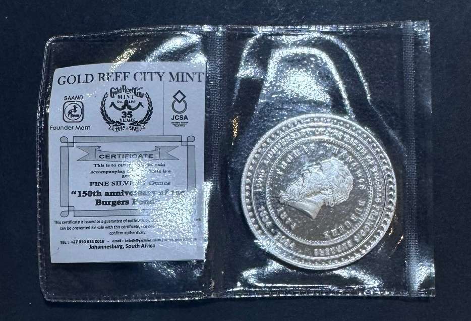 Gold Reef City Mint - 1Oz Silver - 150th Anniversary of the Burgers Pond