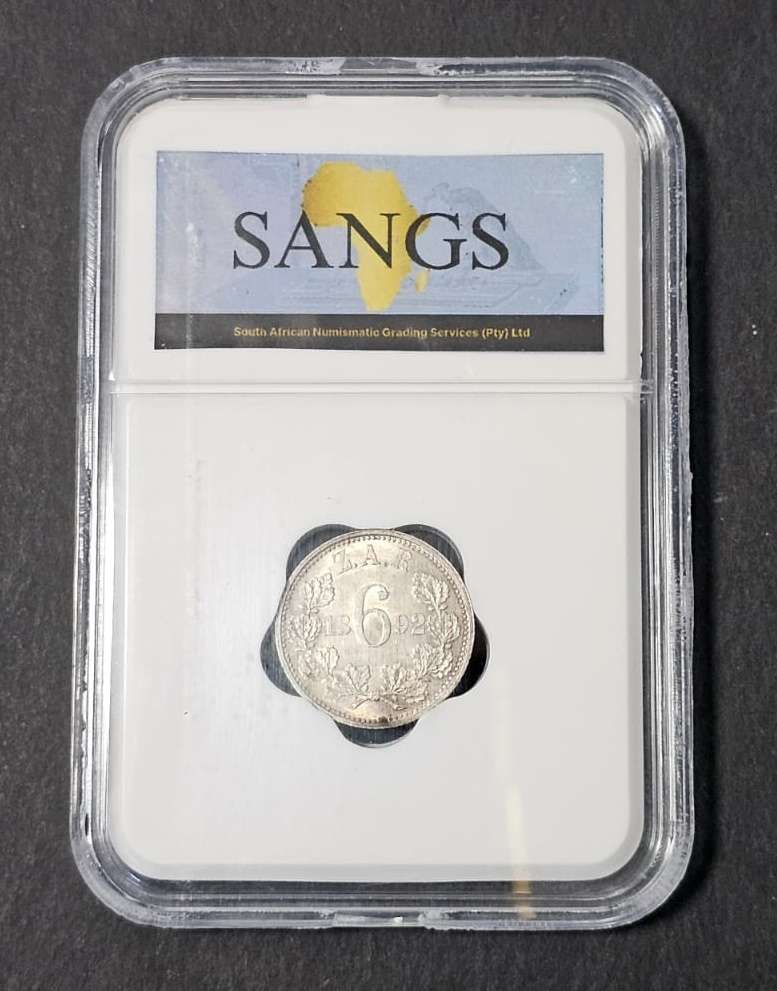 ZAR Silver - 1892 Sixpence SANGC Graded AU58