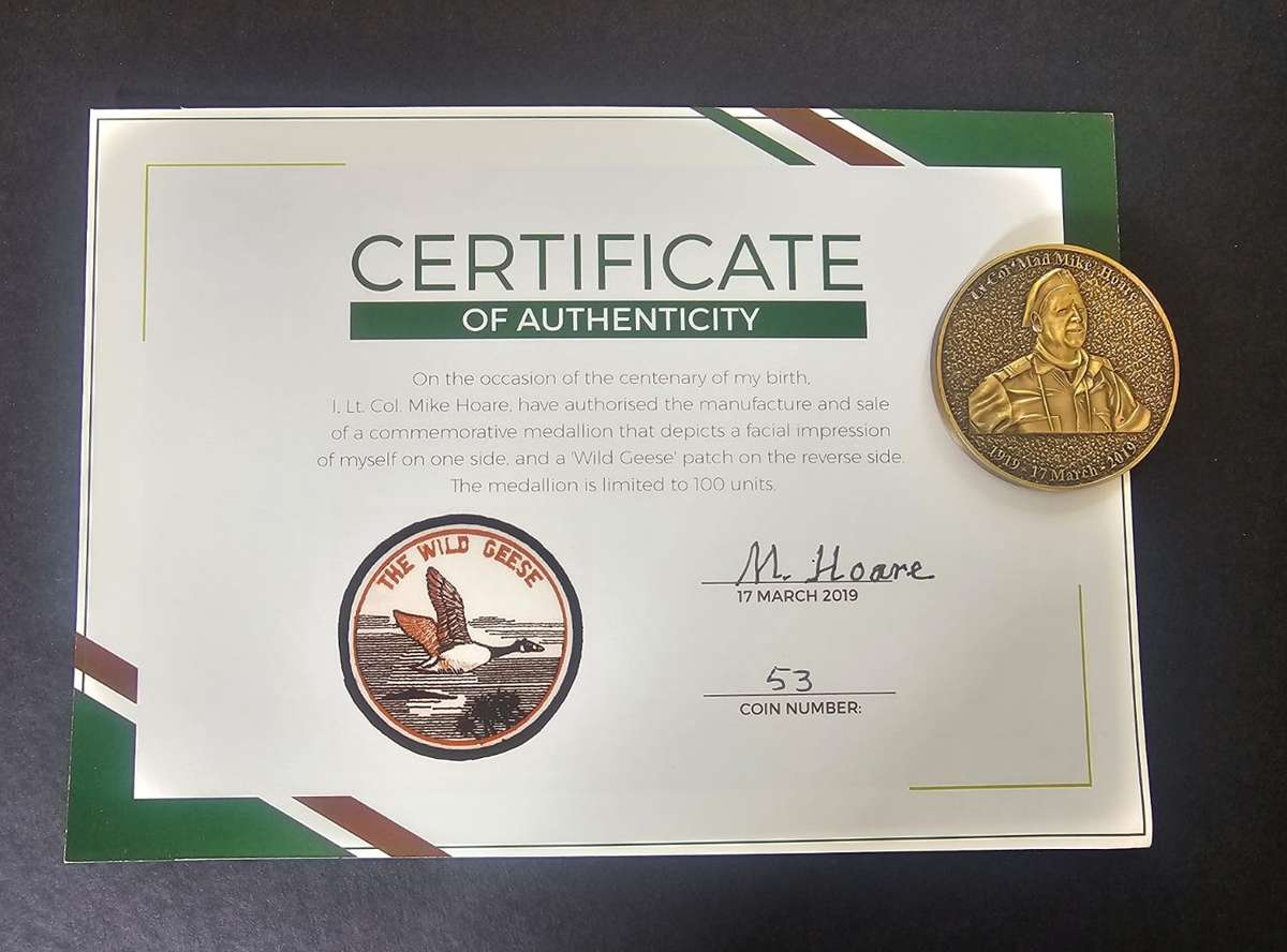 SADF - Lt.Col Mike Hoare Commemorative Medal with Certificate ( Only 100 Made )