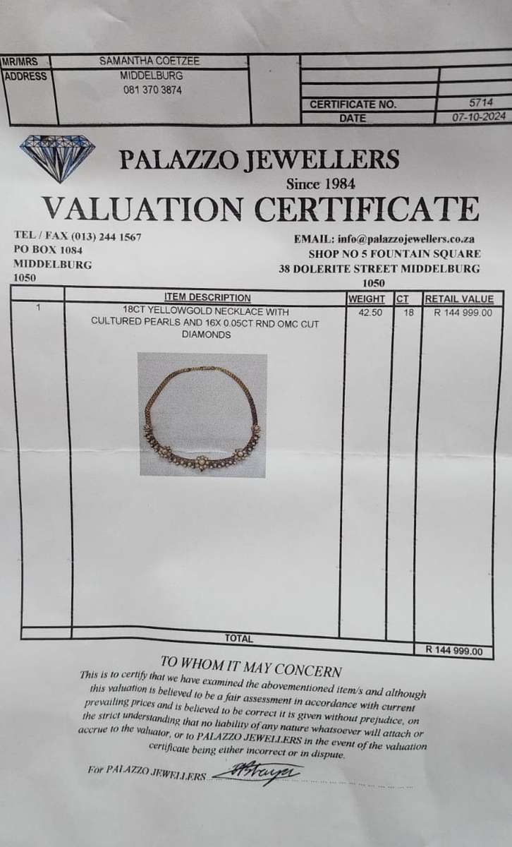 Stunning Vintage Piece in 18CT Gold - Gold Necklace with Cultures Pearls and Diamonds ( R144999.00 )