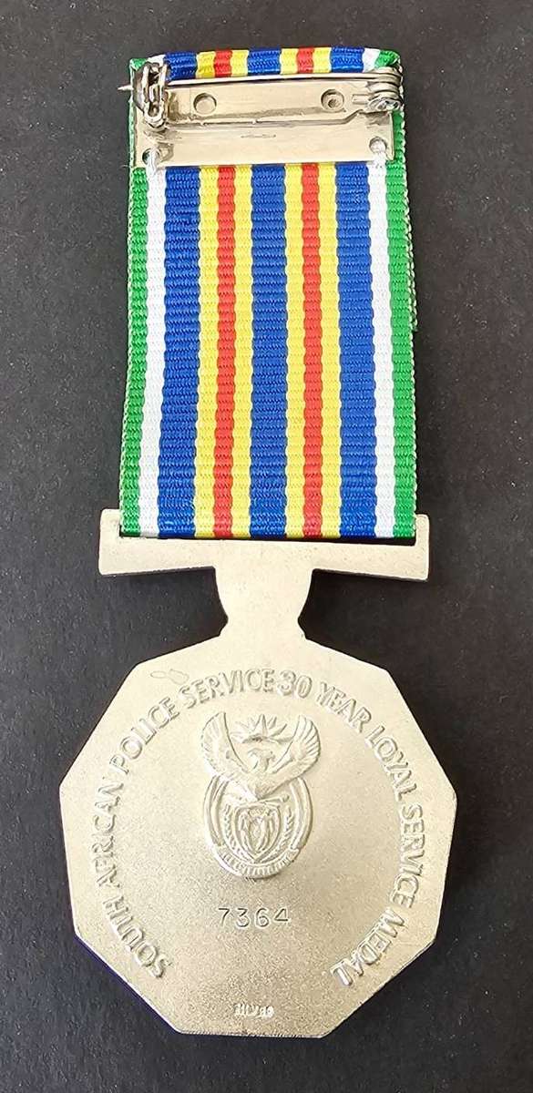 South African Police Full Size 30 Year Service Medal in Sterling Silver - Numbered