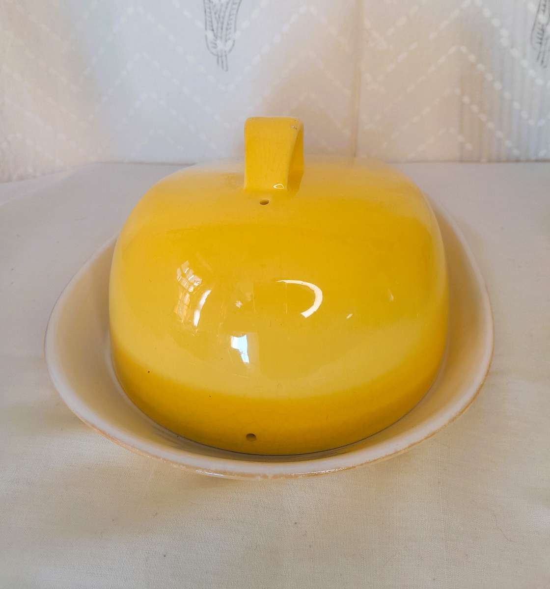 Mid-century modern cheese/butter dome with matching saucer