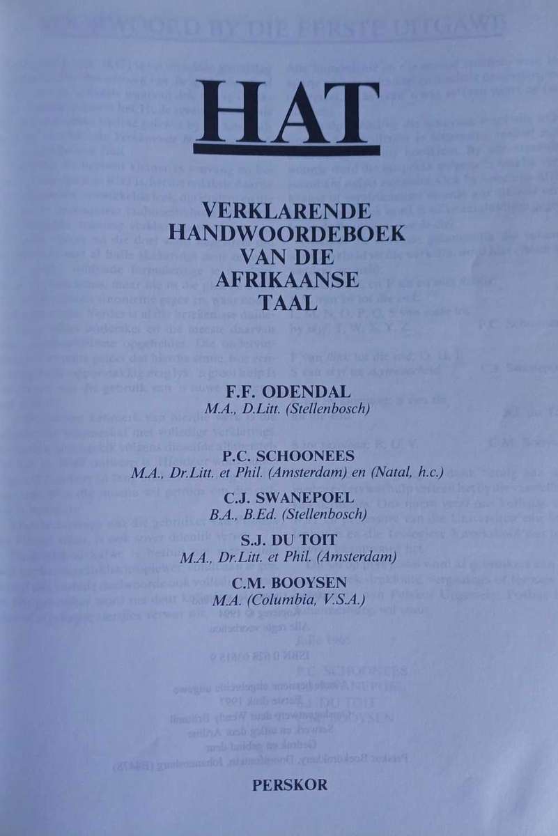HAT verklarende handwoordeboek van die Afrikaanse taal