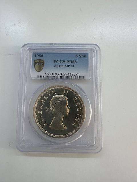 South Africa 5 shilling 1954 PCGS PR68 , FINEST KNOWN