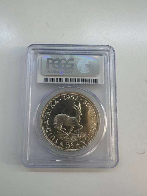 South Africa 5 shilling 1957 PCGS PL67 , FINEST KNOWN