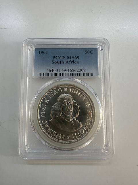 South Africa 50c 1961 PCGS MS69 , FINEST KNOWN , POP 1