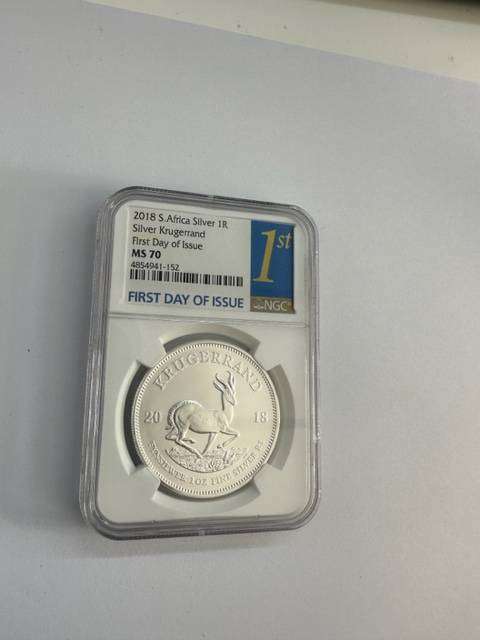 2018 SILVER KRUGERRAND 1oz NGC MS70 FIRST DAY OF ISSUE
