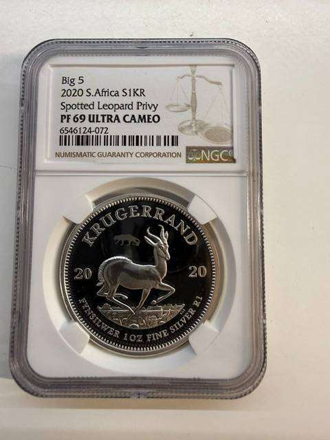 2020 SILVER KRUGERRAND NGC PF69 , SPOTTED LEOPARD PRIVY ,  FIRST SERIES