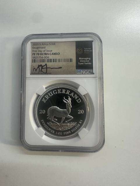 2020 SILVER KRUGERRAND 1oz NGC PF70 FIRST DAY OF ISSUE SIGNED