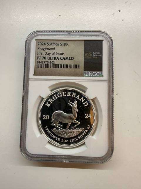 2024 SILVER KRUGERRAND 1oz NGC PF70 , FIRST DAY OF ISSUE