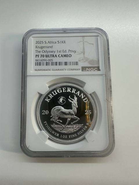 2025 1 oz SILVER KRUGERRAND THE ODYSSEY 1st EDITION PRIVY NGC PF70 , ONLY 50 SOLD IN SOUTH AFRICA