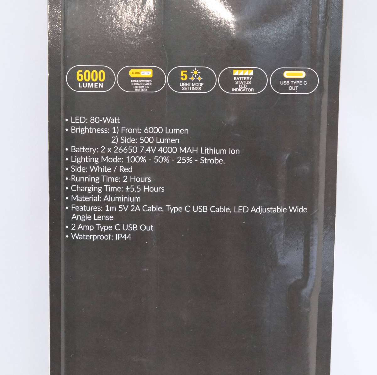 Litepro LP015 Defender High Powered Rechargeable LED Spotlight Black 80 W