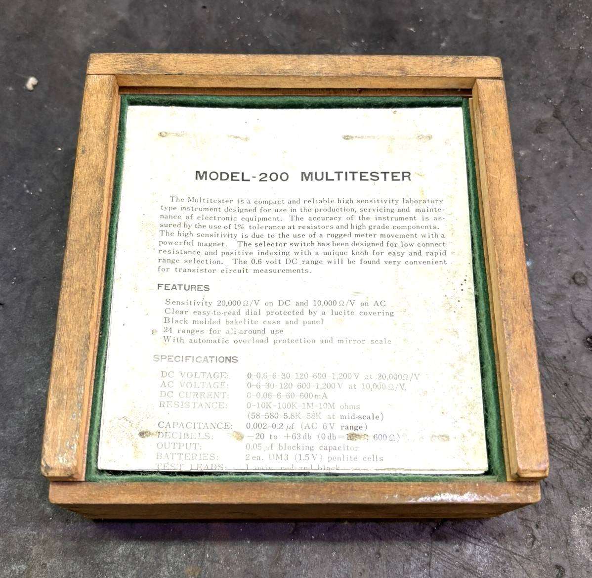 MULTITESTER MODEL - 200 MULTIMETER OLD COLLECTORS PIECE