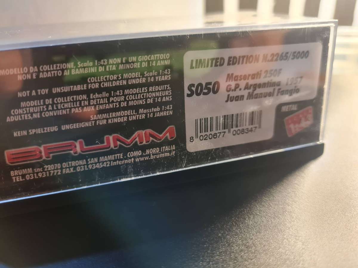 1/43 scale Brumm limited edition Maserati 250F
